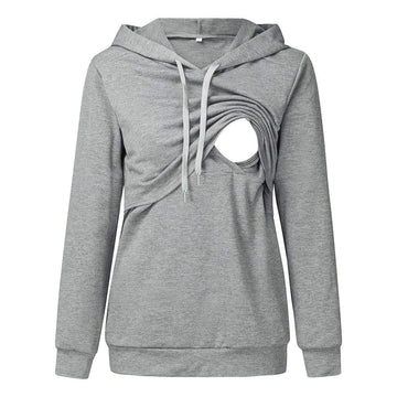 Trendy Solid Long-sleeve Nursing Hoodie