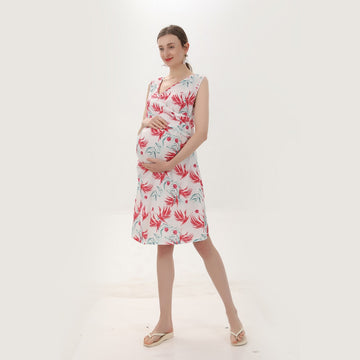 Floral Print V Neck Maternity Dress