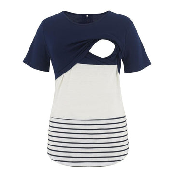 Casual Striped Short-sleeve Nursing Tee