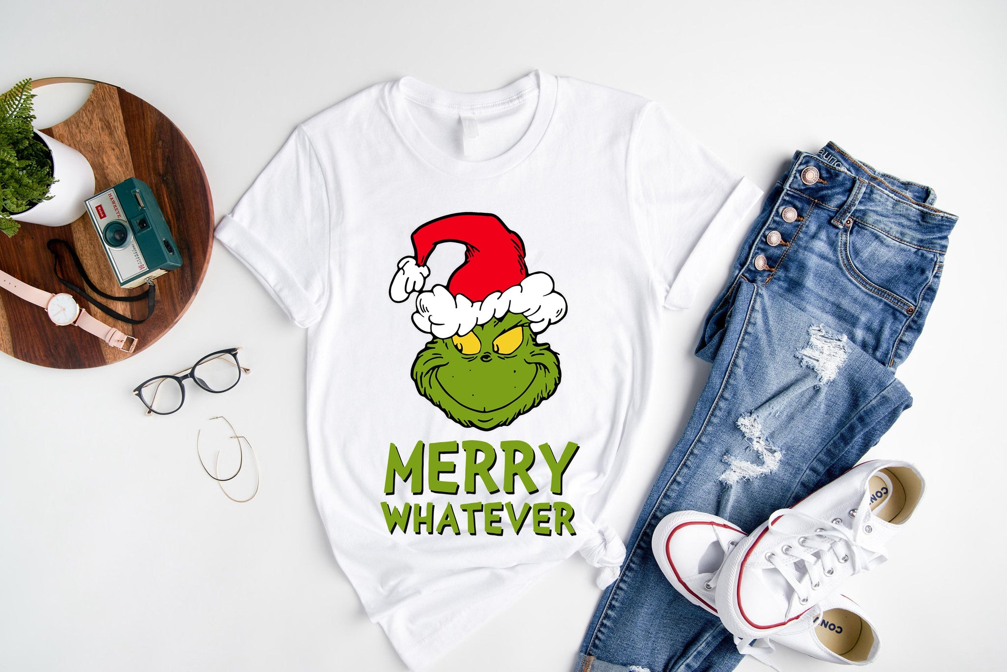 Family Christmas Matching Pajamas Tops 'Merry Whatever' Letter Print Casual White Color Short Sleeve T-shirts  And Dog Bandana