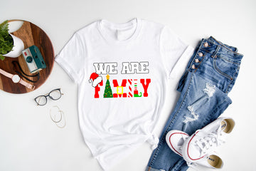 'We Are Family' Colorful Letter Pattern Family Christmas Matching Pajamas Tops Cute White Short Sleeve T-shirts With Dog Bandana