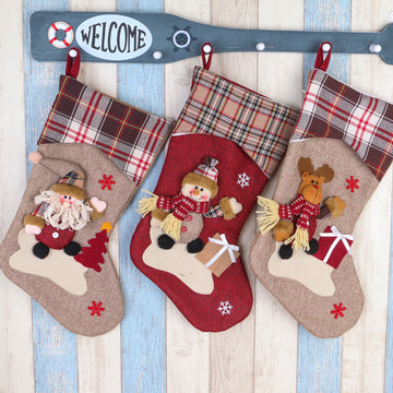 Christmas Window Decorations Santa/Snowman/Elk Wine Khaki Christmas Socks