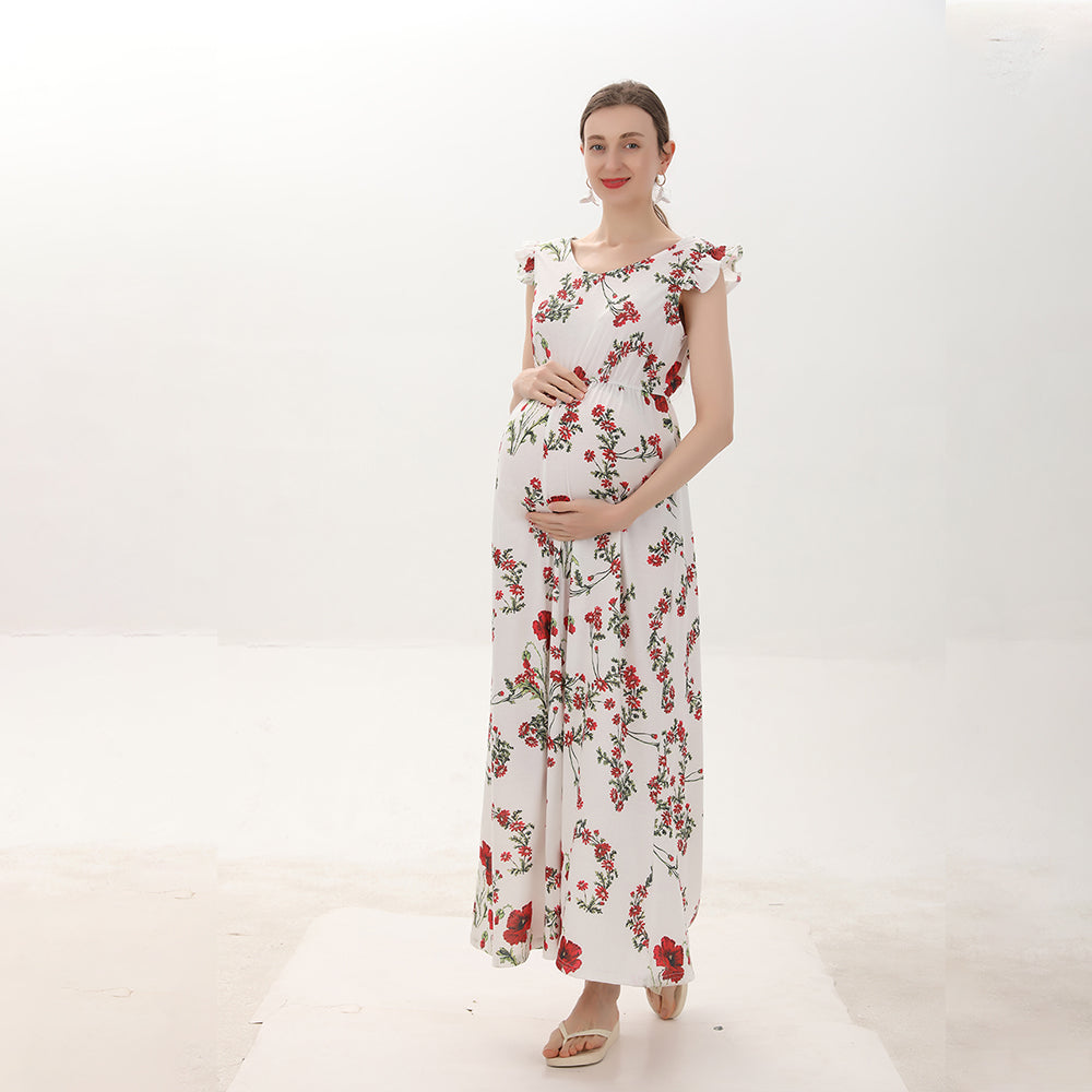 Floral Print Ruffle Maternity Dress