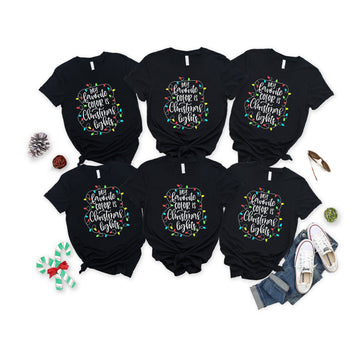 Christmas Lights Circle Patterned and 'My Favourite Color Is Chirstmas Lights' Letter Print Patterned Black Color Casual Short Sleeve T-shirts  Family Matching Tops With Dog Bandana