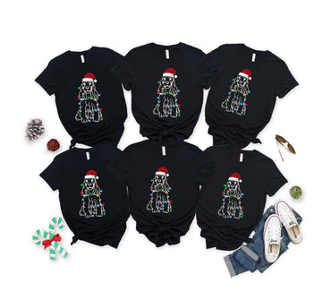 The Dog With Santa Hat Patterned  Black Color Casual Short Sleeve T-shirts  Family Matching Tops With Dog Bandana