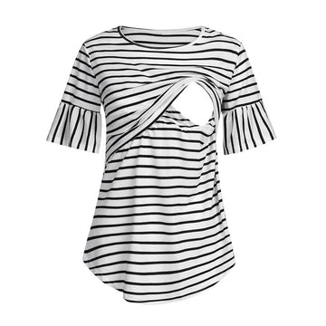 Casual Striped Flare-sleeve Nursing Top