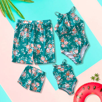 Printed parent-child swimwear four-piece suit