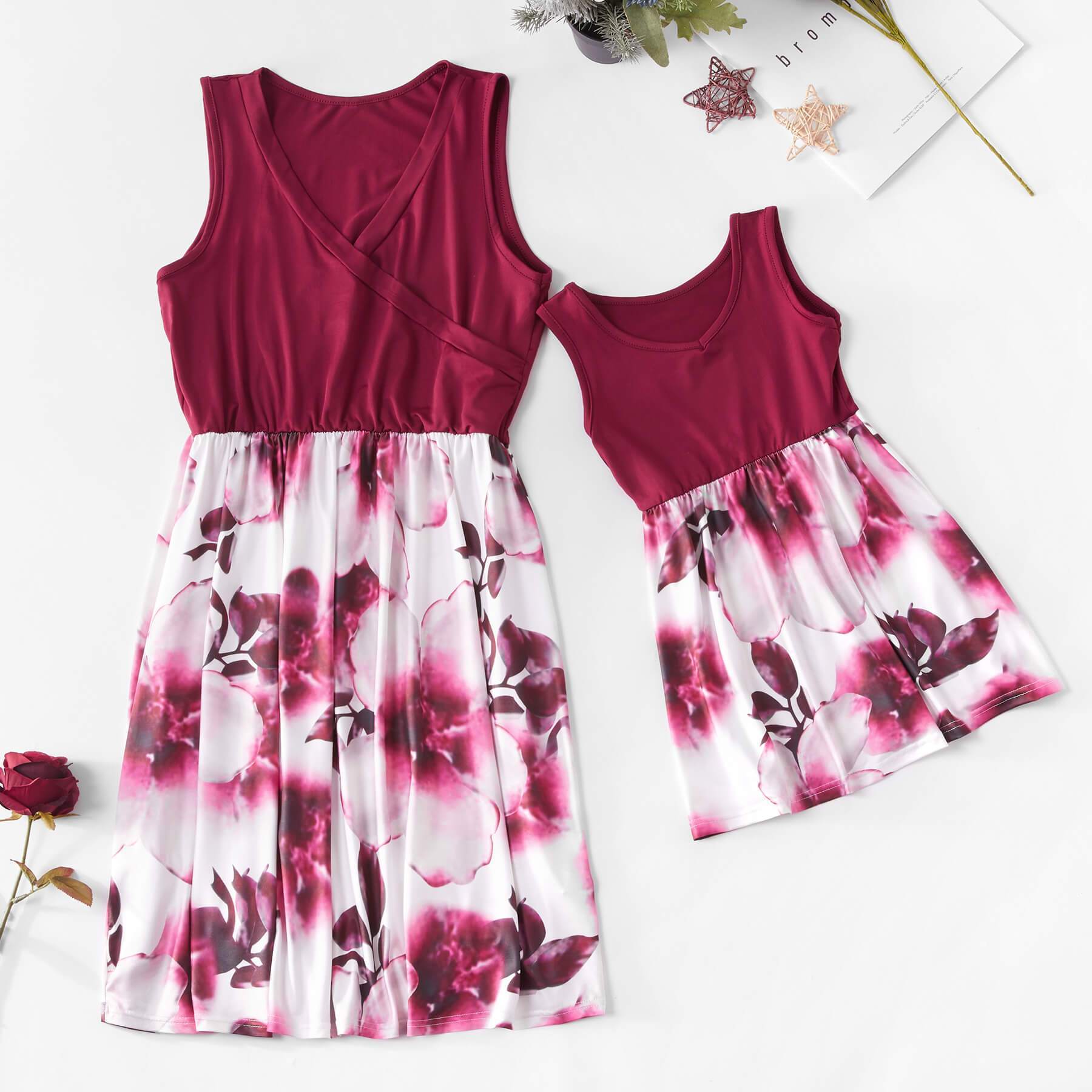 Red Floral Sleeveless Dress for Mommy and Me (3601996644436)