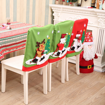 Cartoon Santa Claus Snowman and Reindeer Doll Living Room/Restaurant Decoration Christmas Chair Cover