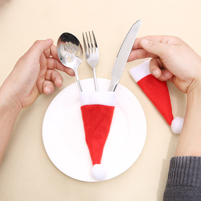 Christmas Decoration Tableware Santa Hat Knife and Fork Covers