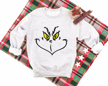 Family Christmas Matching Pajamas Tops 'Fairy Smile' Pattern Cute Light-gray Long Sleeve Sweatshirt And Dog Bandana