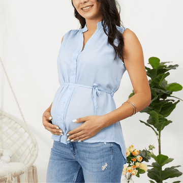 Casual Solid Sleeveless Maternity Blouse