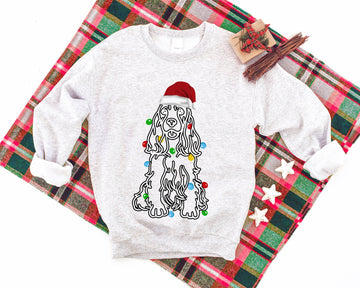 The Dog With Santa Hat Patterned Light-gray Color Casual Long Sleeve Sweatshirts  Family Matching Pajamas Tops With Dog Bandana