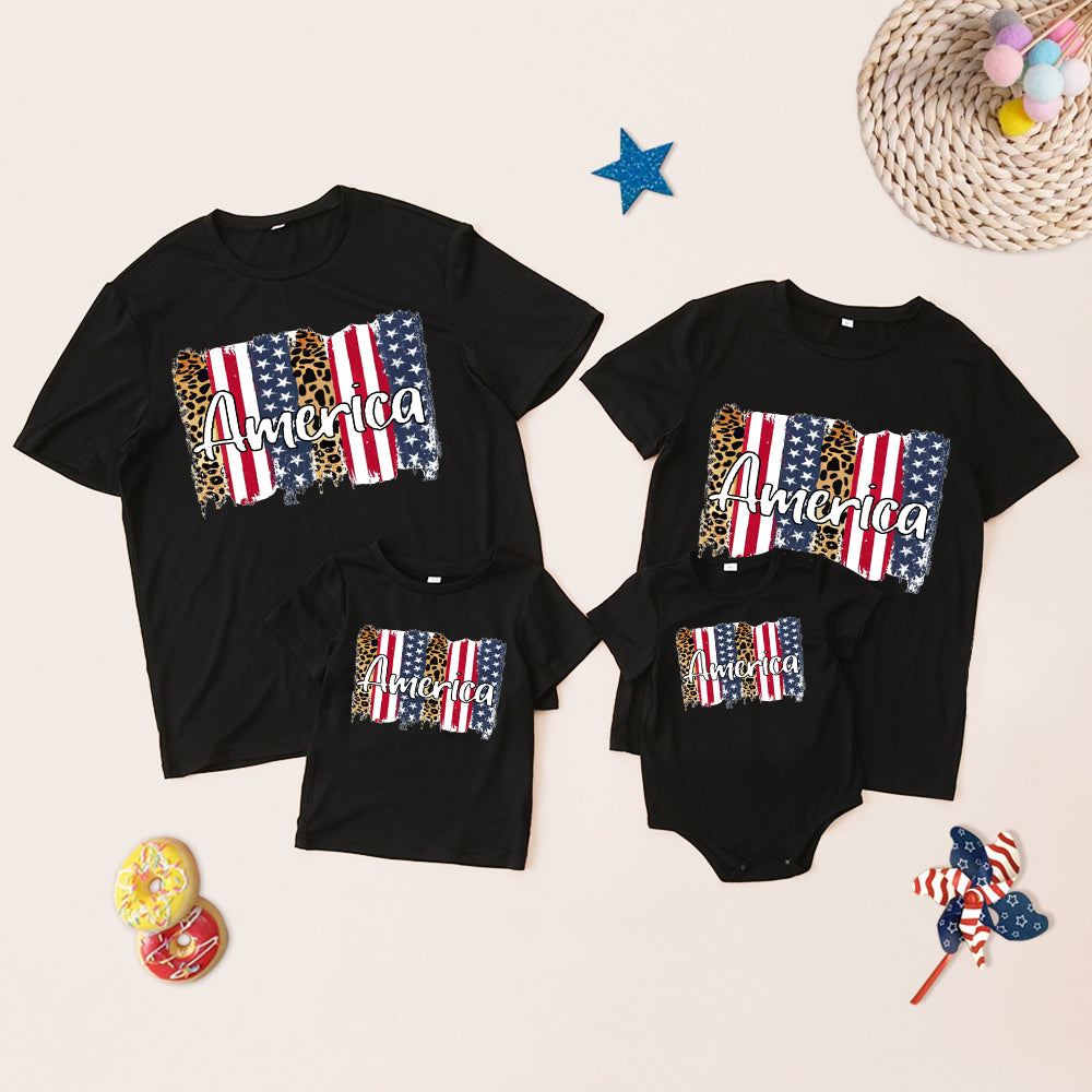 Family Matching Outfit 4th of July American Flag Short Sleeve T-Shirt