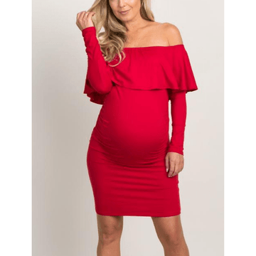 Trendy Solid One shoulder long-sleeve Maternity Dress