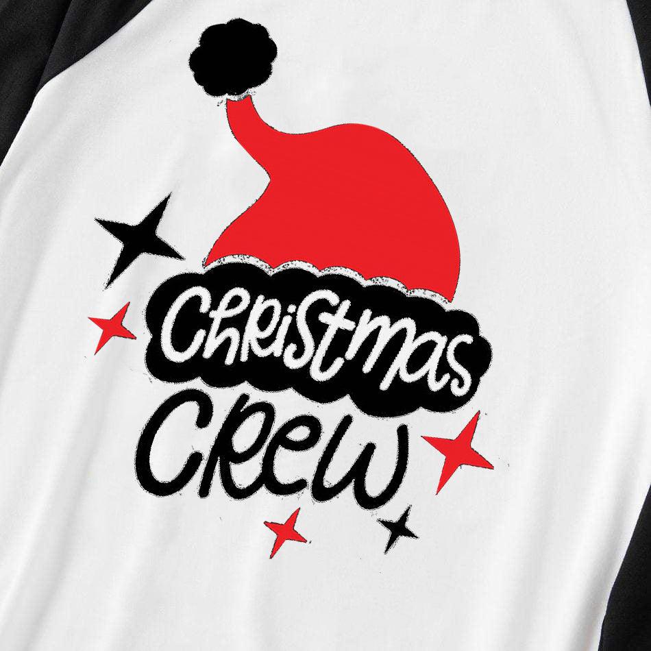 "Christmas crew" print and Santa hat print, Print Pajamas, Christmas Pajamas, patchwork tops and plaid pants - slickdapper