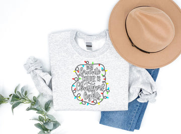 Christmas Lights Circle Patterned and 'My Favourite Color Is Chirstmas Lights' Letter Print Patterned Gray Color Casual Long Sleeve Sweatshirts  Family Matching Pajamas Tops With Dog Bandana