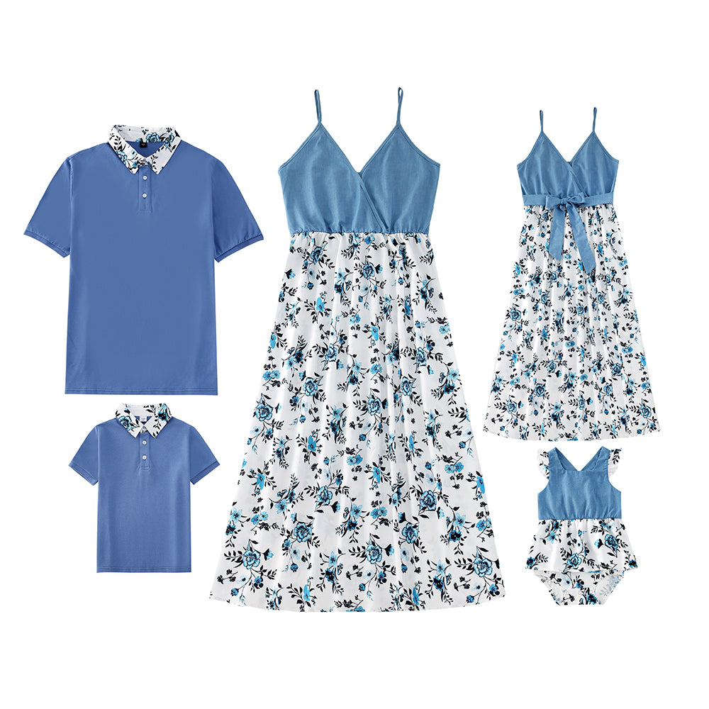 Family Matching Outfit Floral Print Dresses and T-shirts Sets