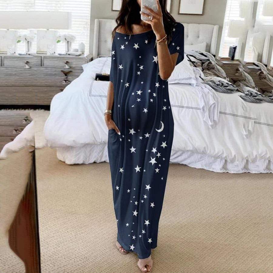 maternity star moon print short sleeve long dress