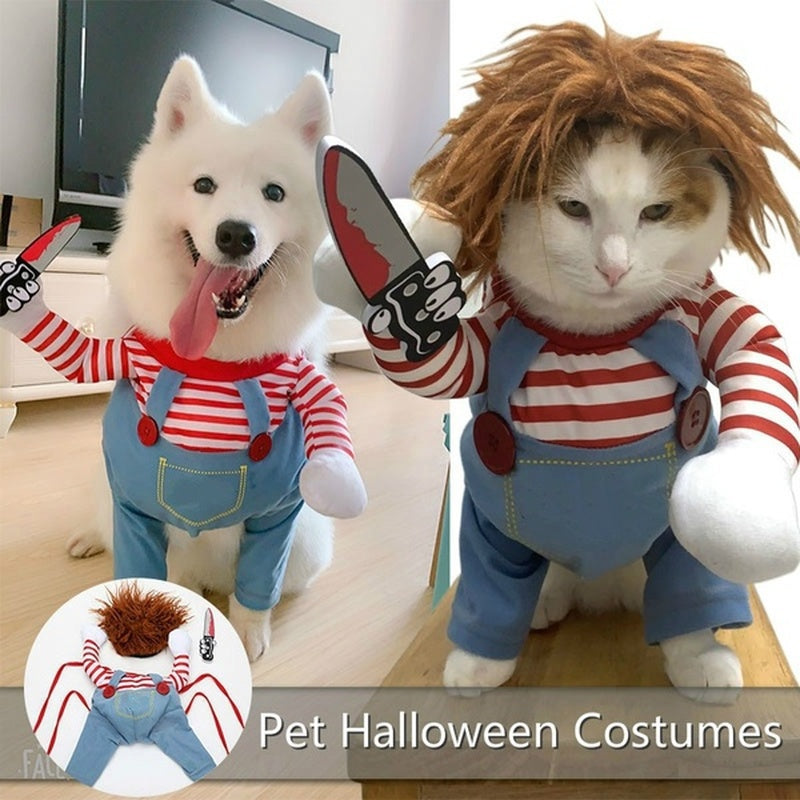 Funny Party Pets Dog Clothes Robber Costume with Knife Christmas Cosplay Plus Hat