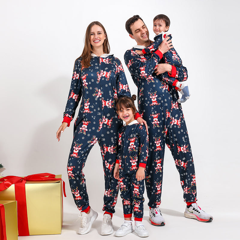 Christmas Reindeer Family Matching Hooded Onesies Pajamas