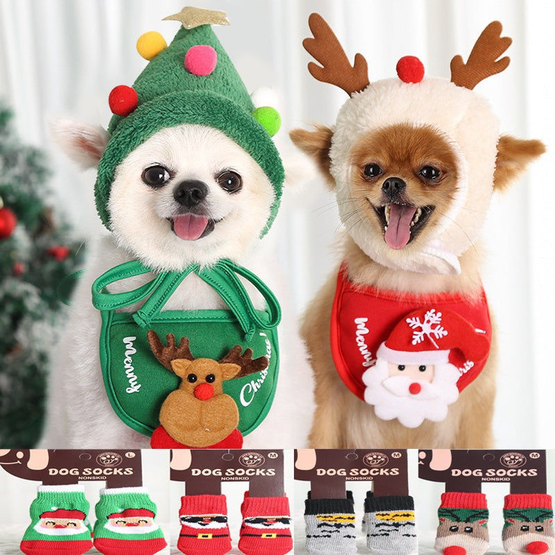 Festival Pet Super Cute Hat Costume Dogs Scarf Saliva Towel for Christmas Dress Set