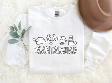 'SANTASQUAD'  Letter Print Patterned White Color Casual Long Sleeve Sweatshirts  Family Matching Pajamas Tops With Dog Bandana