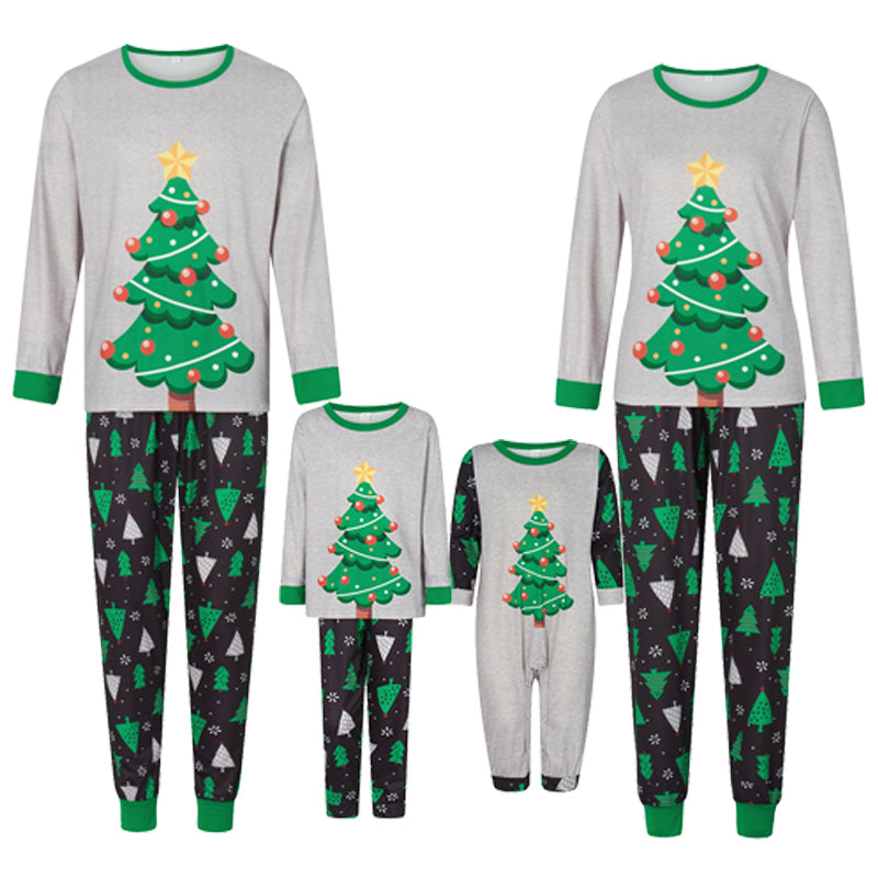 Christmas Tree Print Long Sleeve Top and Tree Print With Pant Family Pajama Set