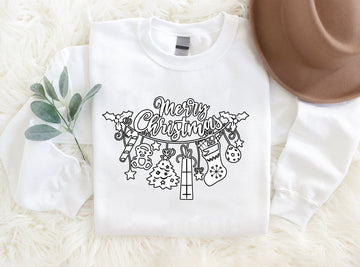 A Bunch Of Christmas Presents Patterned and 'Merry Christmas' Letter Print Patterned White Color Casual Long Sleeve Sweatshirts  Family Matching Pajamas Tops With Dog Bandana