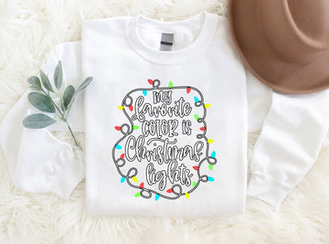 Christmas Lights Circle Patterned and 'My Favourite Color Is Chirstmas Lights' Letter Print Patterned White Color Casual Long Sleeve Sweatshirts  Family Matching Pajamas Tops With Dog Bandana