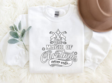 Two Christmas Reindeer Patterned and 'The Magic Of Christmas Never End..' Letter Print Patterned White Color Casual Long Sleeve Sweatshirts  Family Matching Pajamas Tops With Dog Bandana