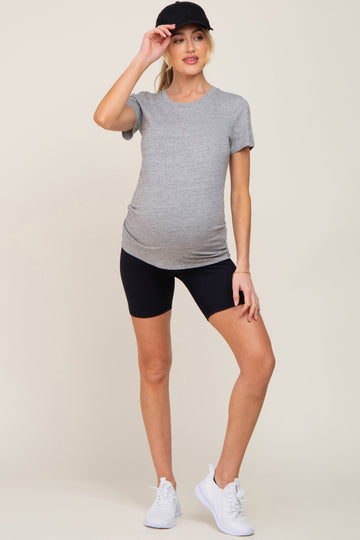 Black Rib Knit Maternity Biker Shorts