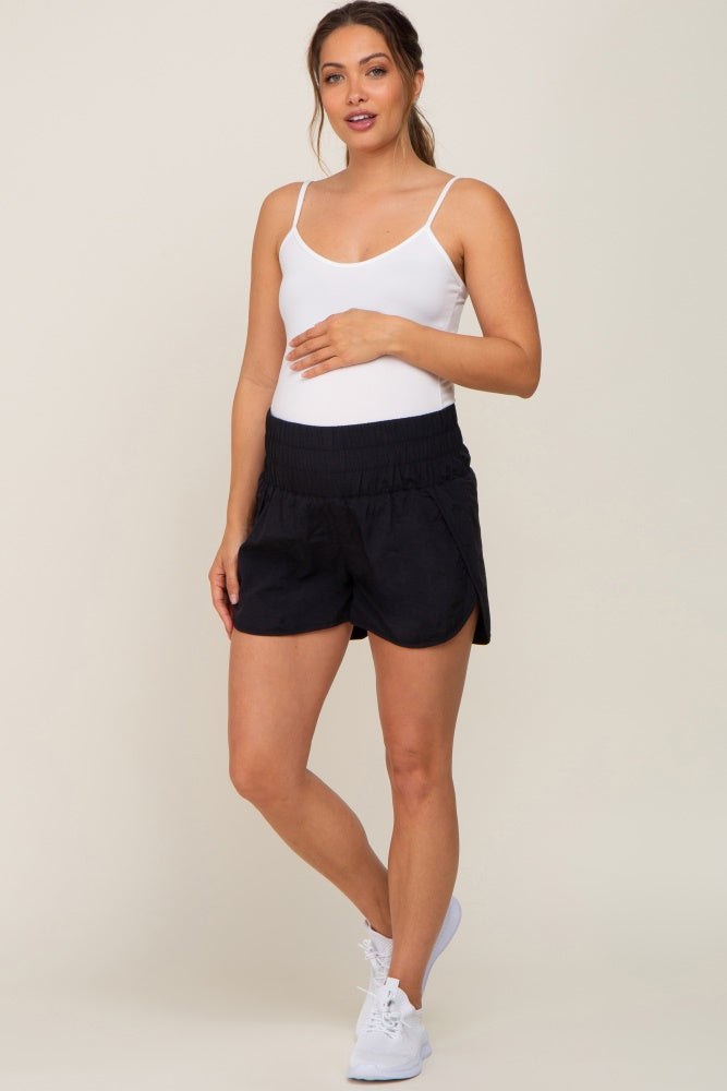 Black Curved Hem Active Maternity Shorts