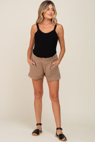 Taupe Gauze Double Layered Maternity Shorts