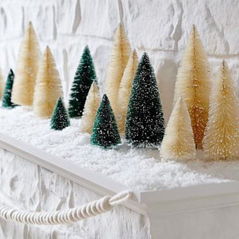 Christmas  Mini Artificial Trees Home Decorations Gold Green White  8pcs