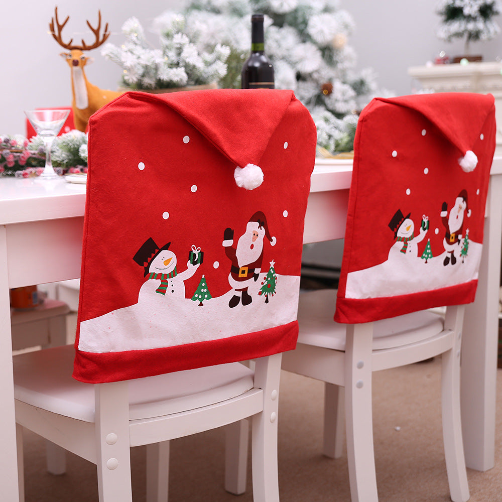 Cartoon Santa Claus and  Snowman Non-woven Chair Cover 4 Piece/6 Piece