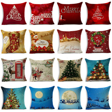 Merry Christmas Santa Tree Elk Gift Stocking Ornaments Linen Hugging Pillowcase Pillow Cover YMDS3