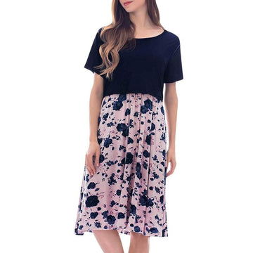 Stylish Floral Print Short-sleeve Nursing Dress