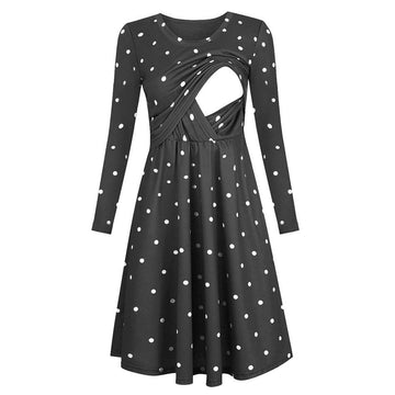 Casual Dotted Long-sleeve Nursing Dress