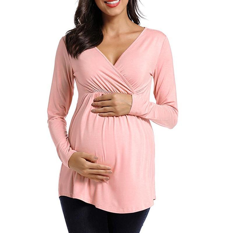 Maternity V-neck Plain Long-sleeve Nursing Tee