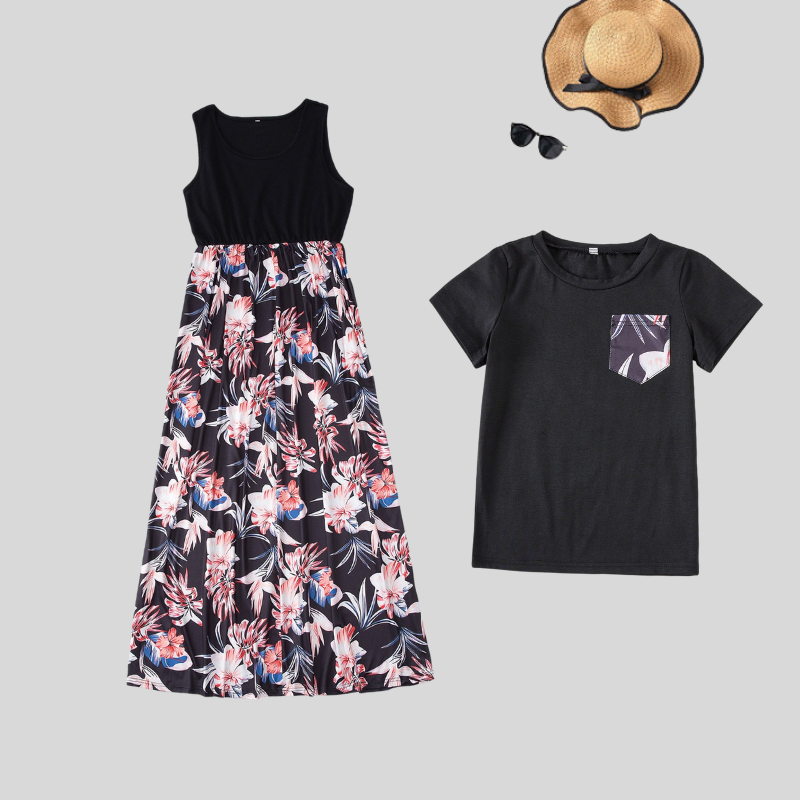Mom and Son Floral Print Dresses & T-shirts Sets