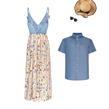 Denim Patchwork Flowers Pattern Mom and Son Matching Sets