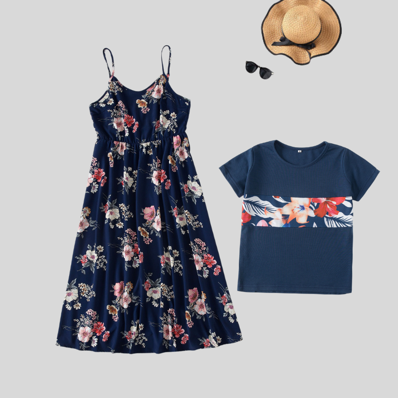 Floral Print Mom and Son Matching Dress and T-shirts Sets