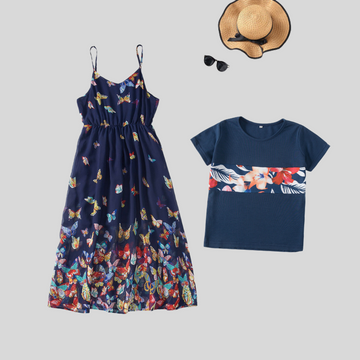 Mom and Son Short-sleeve Floral Print Dresses & T-shirts Sets