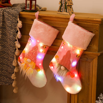 Christmas Stocking Pink with Glowing  LED Lights