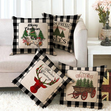 Christmas Decorations Elk Tree Car  Black&white Lattice  Pillowcase Letter  Sofa Pillowcase