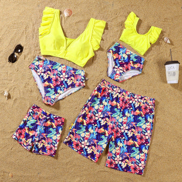 Summer Tropical Plant Print Matching Family Swimsuits