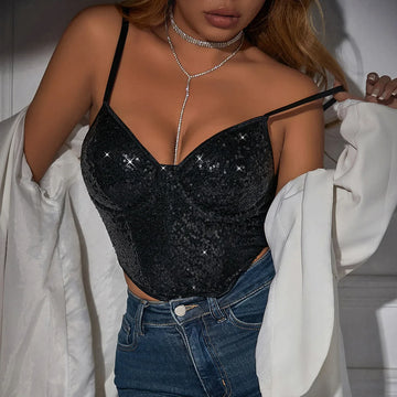 Sequin Sparkle Black Push Up Bralet