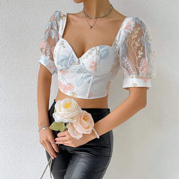 Elegant Embroidery French Push Up Bralet Corset Crop Top