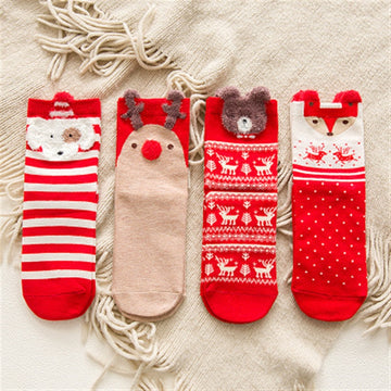 Women kids Winter Christmas Socks David's Deer Cotton Cartoon 4pcs